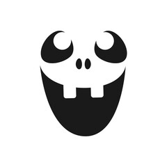 Cute Happy Monster Face, Jack O Lantern Halloween Pumpkin Icon Silhouette. Scary Funny Evil Facial Expression Simple Design Element. Creepy Horror Illustrations.