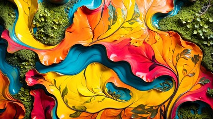 Illustration of an abstract nature-inspired design with swirling, organic shapes and vibrant hues. Background. 2