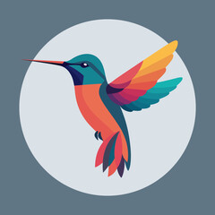 Exotic tropical bird - hummingbird, parrot. Vector illustration. Bird of Amazonian forests in flat design illustration. Fauna of South America. Flying colorful bird for icons, posters, books.