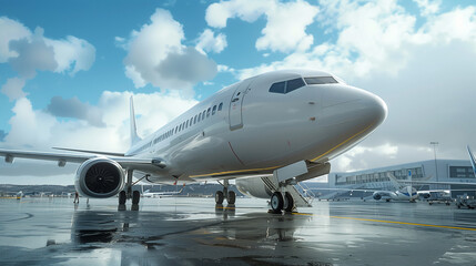 White passenger airplane at the airport
