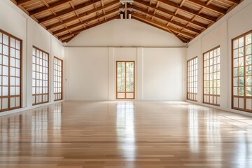 High-angle view of an empty martial arts dojo, blank sport arena, zen and discipline