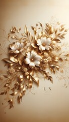 Golden Christmas background with floral decorations and garland
