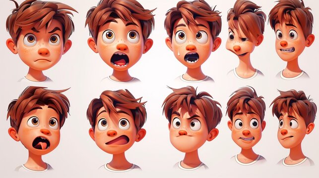 Cute Boy Emoji Sheet with Various Emotions and Dynamic Poses