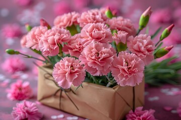 Beautiful Pink Carnations in Gift Box Perfect for Spring Celebrations, Mother's Day, or Romantic Anniversaries