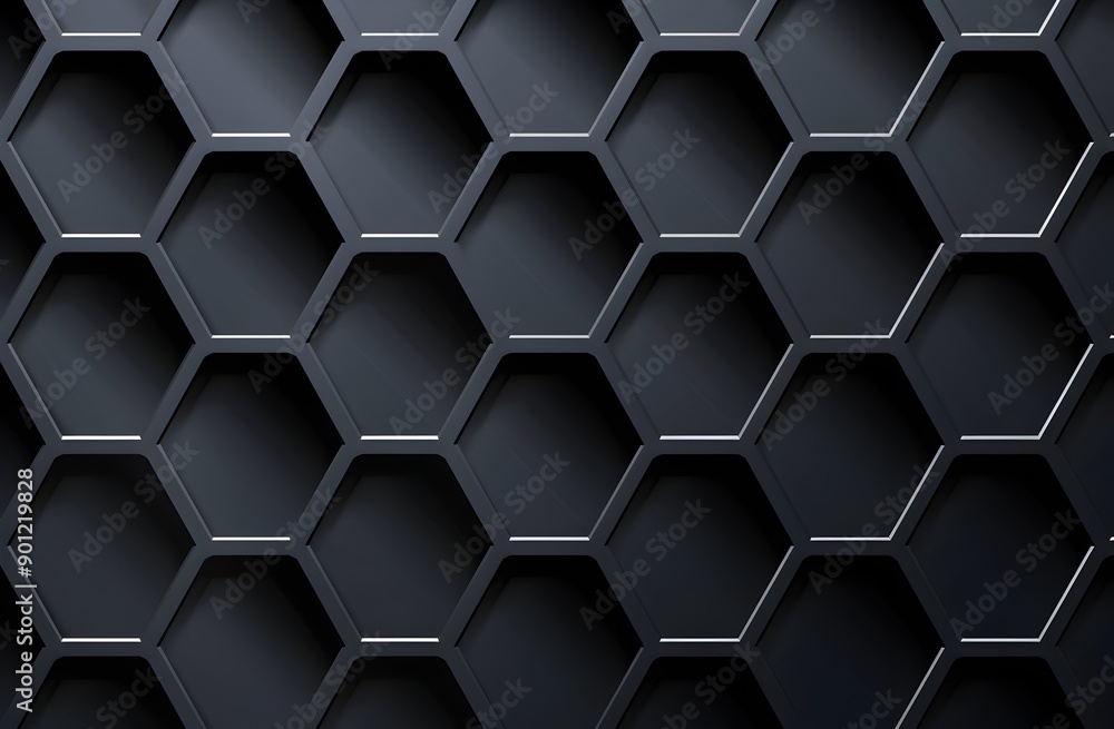 Poster dark grey background with hexagonal grid pattern for technology or car theme design, high resolution
