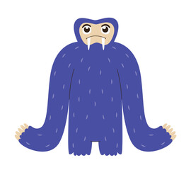 Blue monster with fangs. Funny Halloween character.