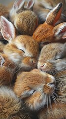Fototapeta premium Close-up of a huddle of sleeping baby bunnies