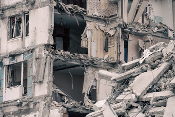 destroyed building in a city lost in the war in Ukraine