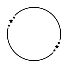 Circular Space Frame Clipart with Star Decorations - Black Outline, Isolated on Transparent Background - Ideal for Space-Themed Designs