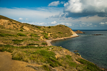 Obraz premium horse trail (Cami de Cavalls) GR223, Cabo de Cavalleria, Menorca. Balearic Islands. Spain.