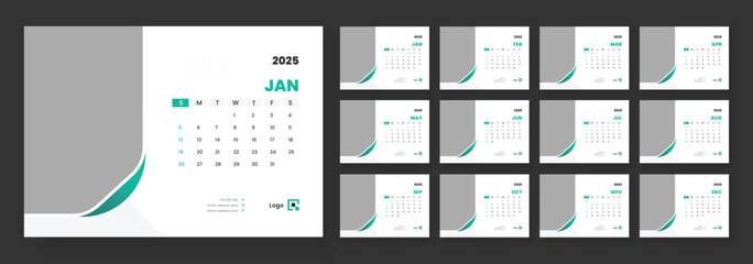 Calendar 2025 planner corporate template design, Template for annual calendar 2025, Office Calendar 2025, Week starts on Sunday.