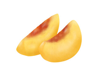 くし切りにカットしたネクタリン2切れ　黄色