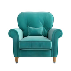 Comfortable Teal armchair on transparent background, Interior element,Classic armchair isolated,Stylish comfortable armchair isolated on transparent background.A velvet armchair, Ai generated