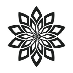 Abstract Radial Geometric Circle Floral Pattern. Decorative Round Design Element. 