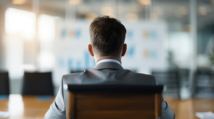 Strategic Decision-Making in Turbulent Times: Corporate Leader Facing Financial Decline Charts in Boardroom