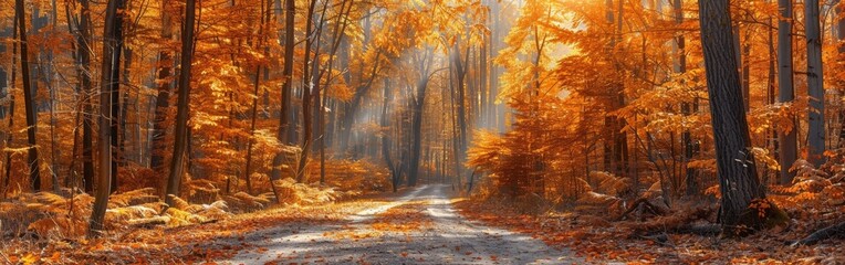 Fototapeta premium Tranquil Autumn Forest Path in Vivid Anime Style