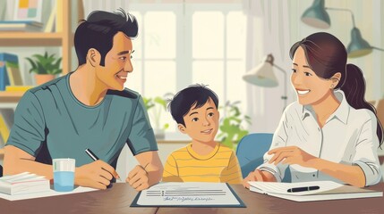 Concerned Family Examining Foreclosure Notice during Financial Discussion at Home