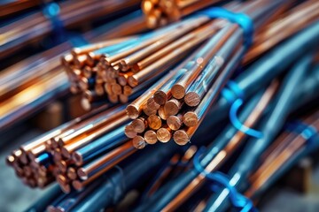 Stacked Copper Tubes in Factory