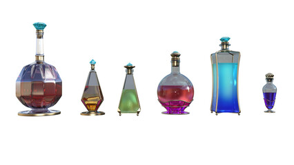 3d rendering of bottles with magic position and perfume