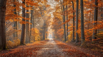 Obraz premium Tranquil Autumn Forest Path in Vivid Anime Style