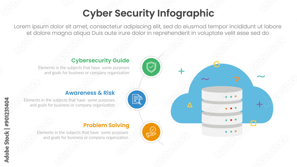 Poster cybersecurity technology infographic template banner with cloud server data with half circle line on