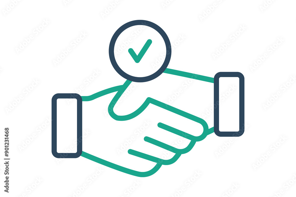 Poster hired icon. handshake with check mark. icon related to recruit. line icon style. business elements v
