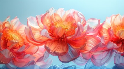 Obraz premium beautiful flowers, orange and pink lotus colors, light blue background