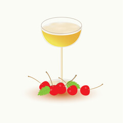 Martini glass with cherry, champagne, white wine
