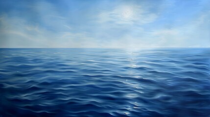 Obraz premium Blue sea water with sun reflection on the calm ocean surface.