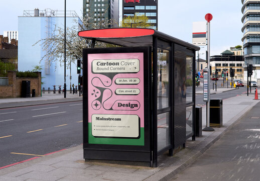 Mockup Of Vertical Customizable Sign On Bus Stop