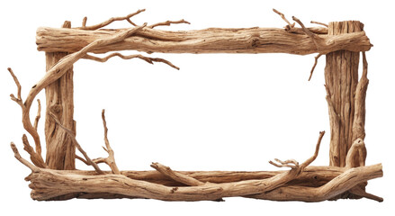 Frame of driftwood trees isolated on transparent and white background. Tree branch. PNG.