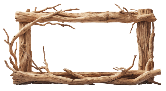 Frame of driftwood trees isolated on transparent and white background. Tree branch. PNG.