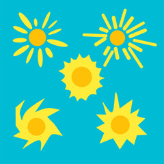 Set of sun with blue background 