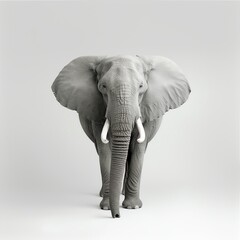 Obraz premium A majestic elephant stands confidently, showcasing its large ears and tusks against a neutral background.