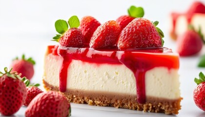 photo strawberry cheesecake isolated on white background