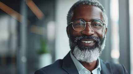 Fototapeta premium A close-up view of a man wearing glasses and a suit, suitable for business or professional use