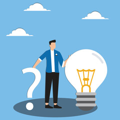Businessman bring big light bulb idea for new product idea or business opportunity, finding new idea, creativity or innovation to create new product, solution to solve problem or fix mistake
