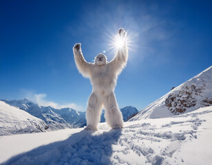 Excited Yeti in the Himalayas With Arms Raised Business Concept of Winning