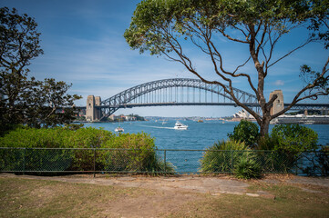 View of bridge over sea against sky, Blues Point Reserve