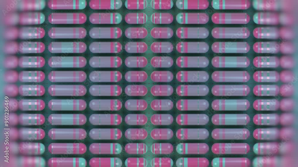 Poster Moving pattern of multicolored cylindrical figures. 3d rendering loop animation
