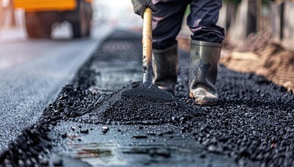 Road Construction Worker with Shovel