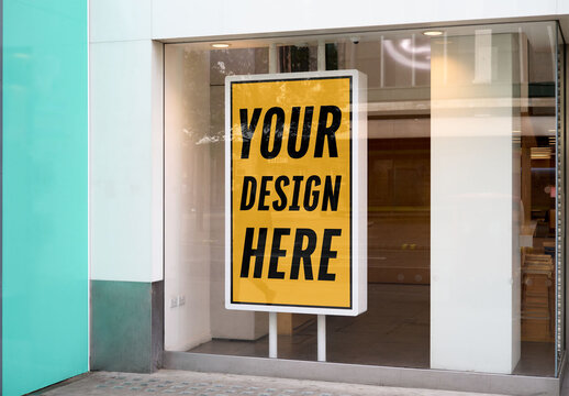 Mockup Of Vertical Customized Sign Behind Window