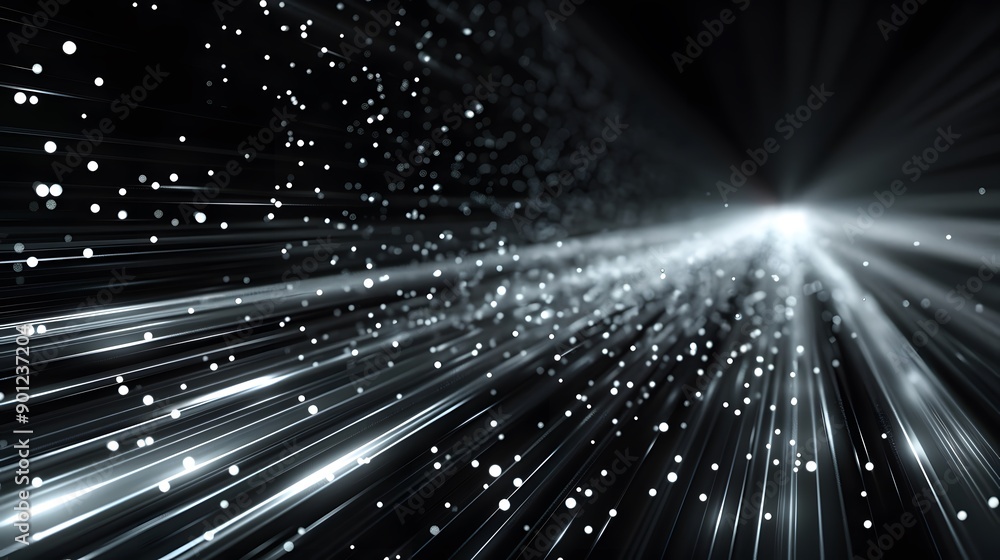 Aufkleber Dynamic Light Rays with Sparkling Particles in a Dark Background