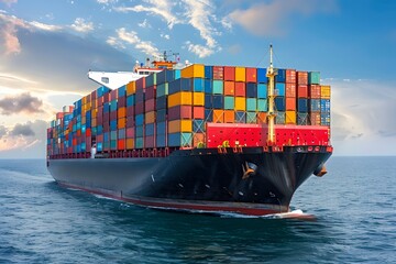 Vibrant Container Ship Navigating the Open Sea