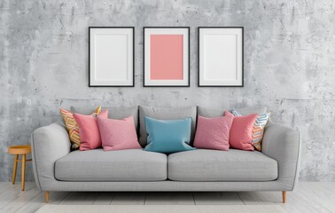 Gray Sofa With Pillows in Modern Living Room