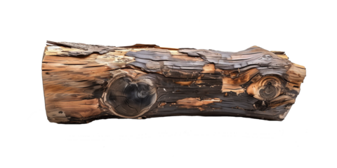 wooden stub log isolated on white transparent background