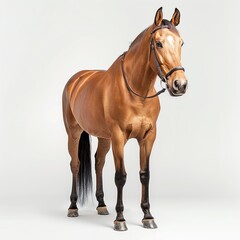 Naklejka premium A majestic brown horse stands gracefully, showcasing its strong physique and elegant posture against a clean backdrop.