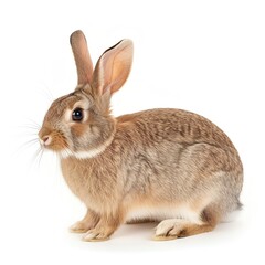 Obraz premium Cute and fluffy rabbit sitting gracefully against a clean white background, perfect for animal-themed projects.