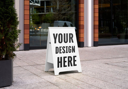Mockup Of Customizable Vertical A-Frame Sign On Paving Slabs