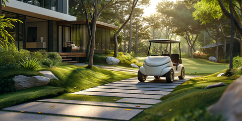 golf car in wide garden